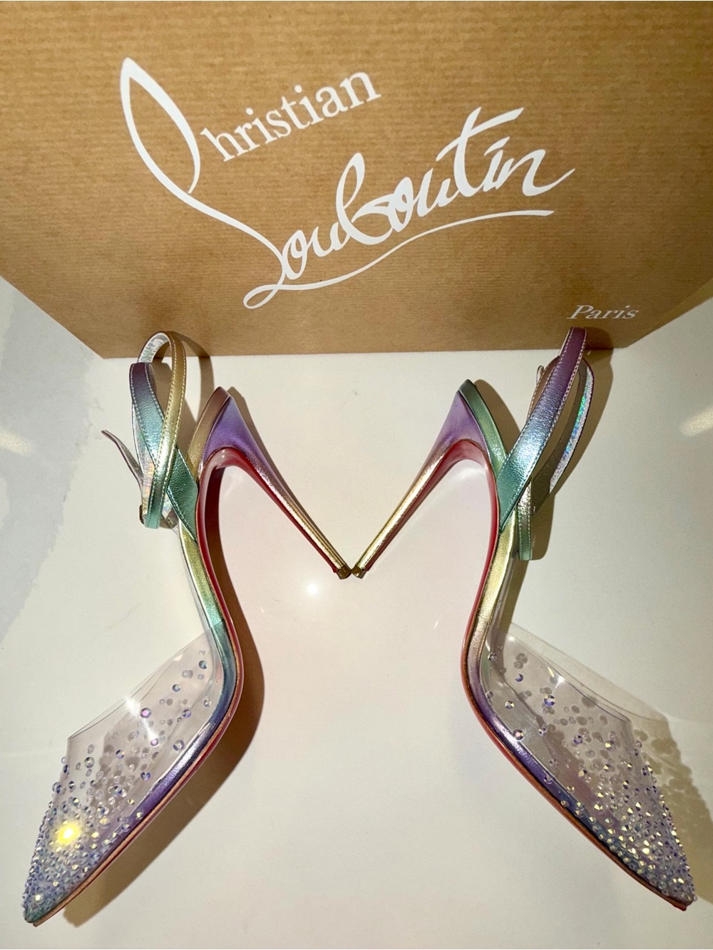 Christian Louboutin - Spikaqueen Crystal Pointed Toe Slingback Heels -Vers Multi - Picture 15 of 17